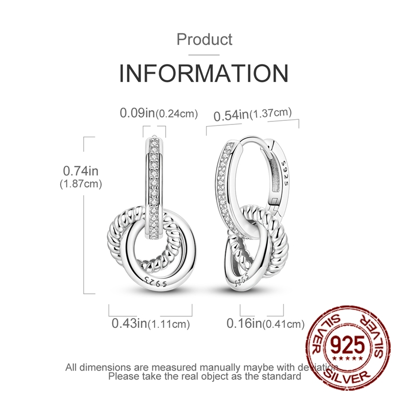 Women's 925 Silver Three-Link Interlocking Earrings, Stylish